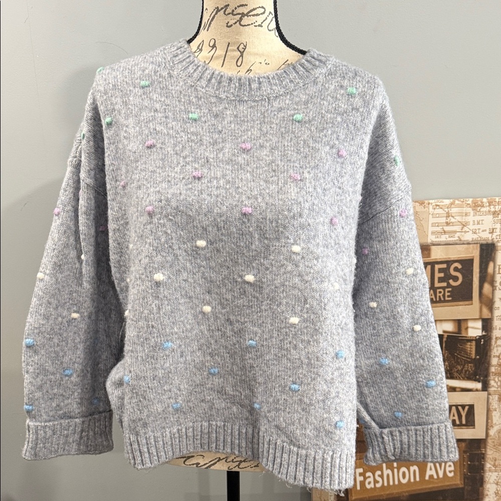LOFT Gray Sweater with Pastel Dots